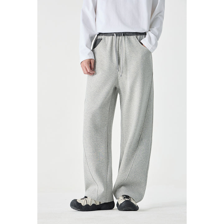 Damen Leichte Sweatpants mit hohem Gummibund, Karomusterbesatz und weitem Cropped Schnitt Drune
