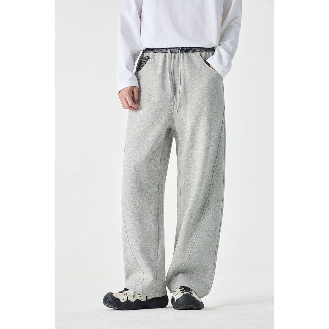 Damen Verkürzte Relaxed-Jogginghose mit elastischem Kordelbund, Karodetail und Ziernähten Drune