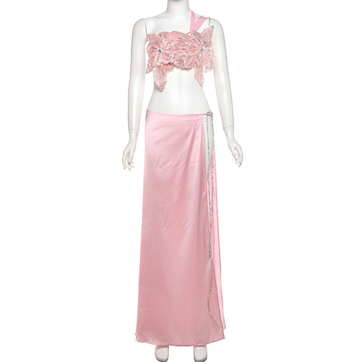 Damen Elegantes Abendkleid mit floralen Applikationen und schwingendem Tüllrock Drune