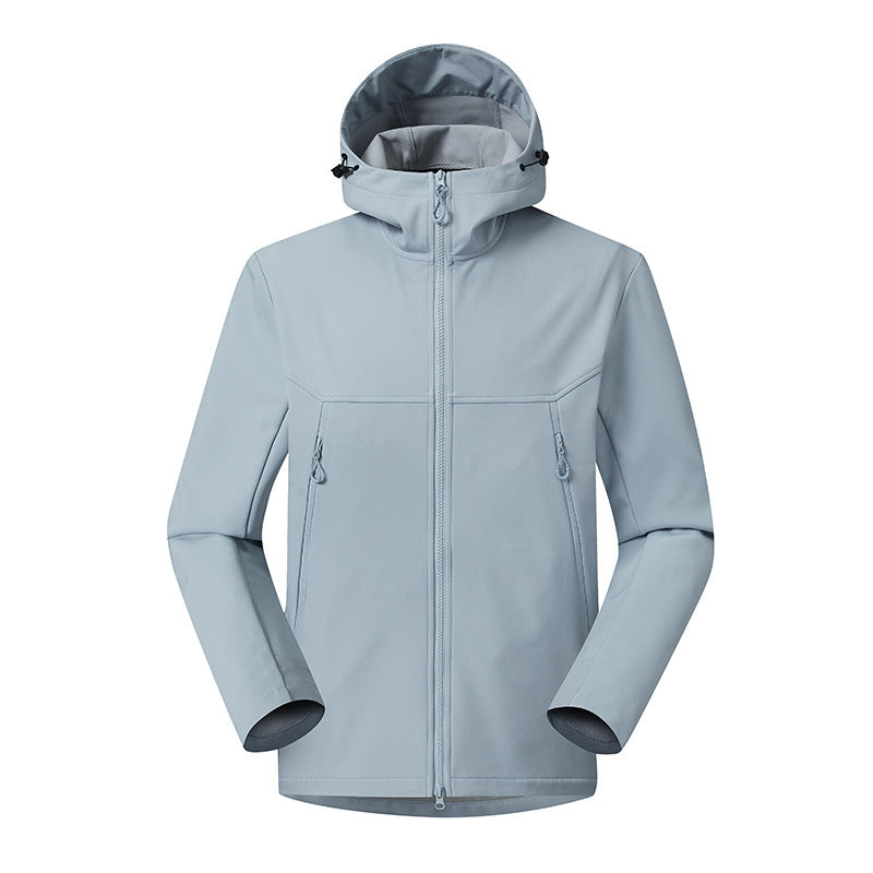 Herren Minimalistische Softshell-Hoodie mit atmungsaktiver Membran, verdeckten Reißverschlusstaschen und ergonomischem Schnitt Drune