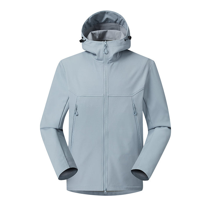 Herren Minimalistische Softshell-Hoodie mit atmungsaktiver Membran, verdeckten Reißverschlusstaschen und ergonomischem Schnitt Drune