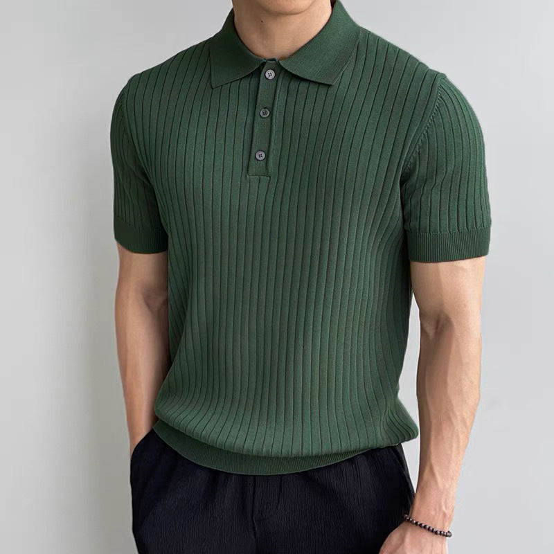 Herren Elegantes Kurzarm-Strickpoloshirt mit Rippstruktur Drune