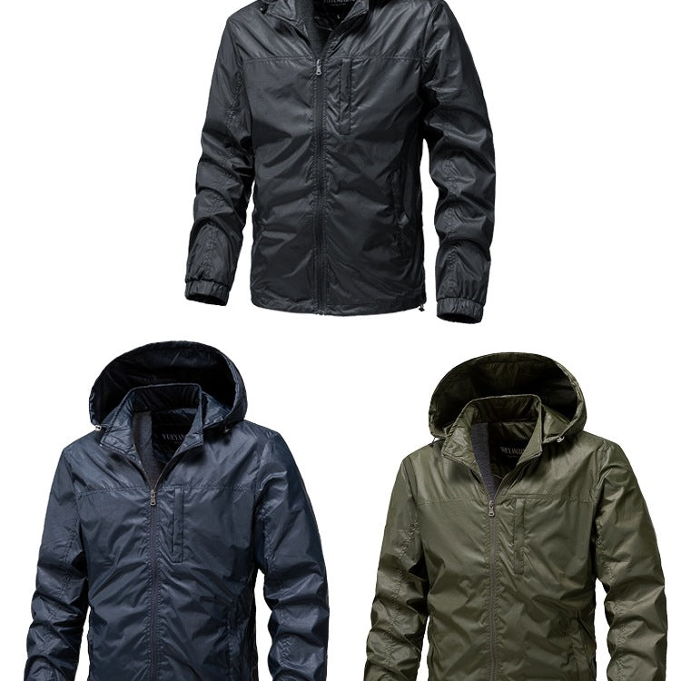 Herren Leichte wasserabweisende Kapuzen‑Windjacke mit Thermofutter & Brusttasche Drune