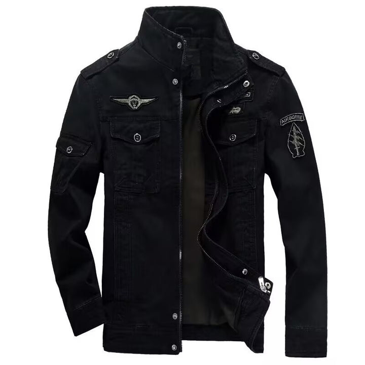 Herren Leichte Canvas-Utilityjacke im Military‑Look mit Stehkragen, Epauletten und Brustpattentaschen Drune