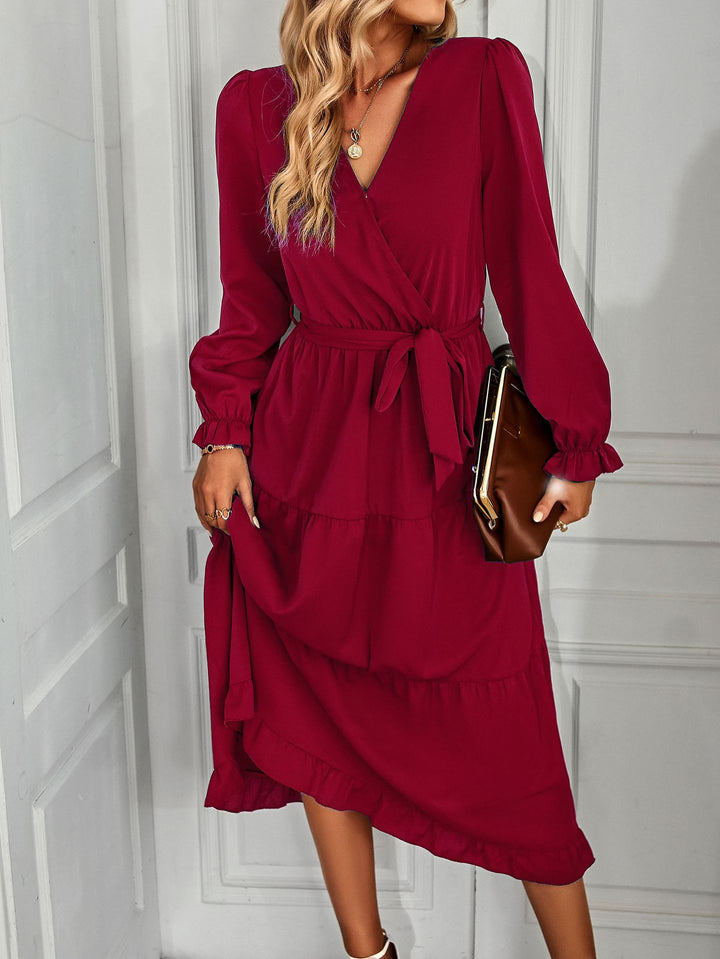 Damen Wickelkleid mit Rüschen und Taillengürtel Drune