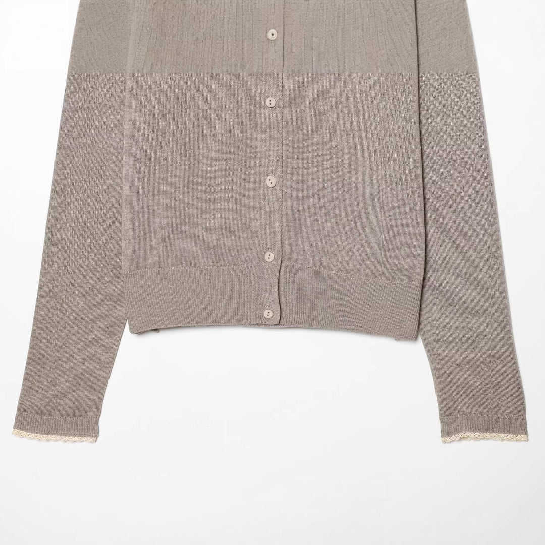Damen Klassischer Feinstrick-Cardigan mit zarter Spitzenkante Drune