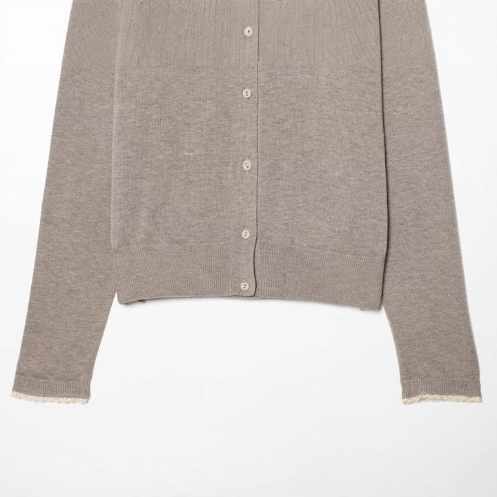 Damen Klassischer Feinstrick-Cardigan mit zarter Spitzenkante Drune