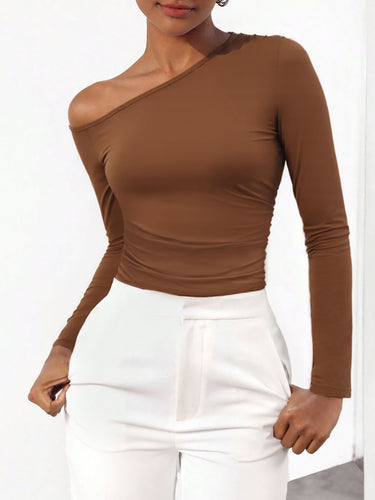 Damen asymmetrisches Langarmshirt mit raffiniertem Ausschnitt Drune