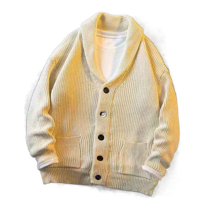 Herren Schalkragen-Cardigan aus grobem Rippstrick mit Taschen & Knopfleiste Drune