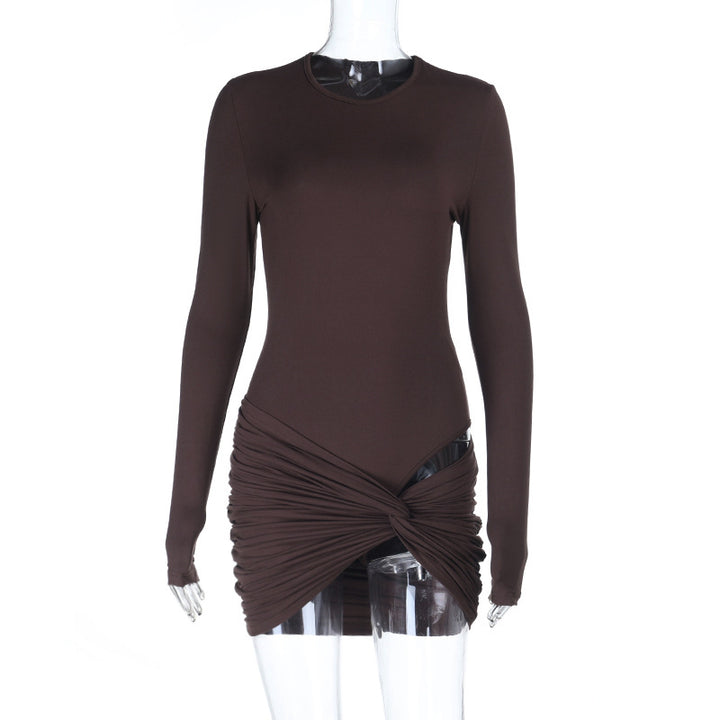 Damen figurbetontes Langarmkleid mit raffiniertem Wickeldesign Drune