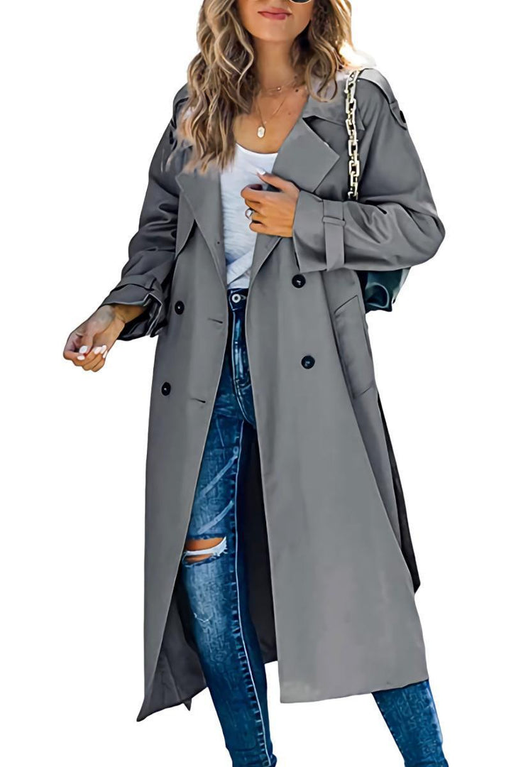 Damen Trenchcoat aus leichtem, atmungsaktivem Stoff mit doppelter Knopfreihe und seitlichen Taschen Drune