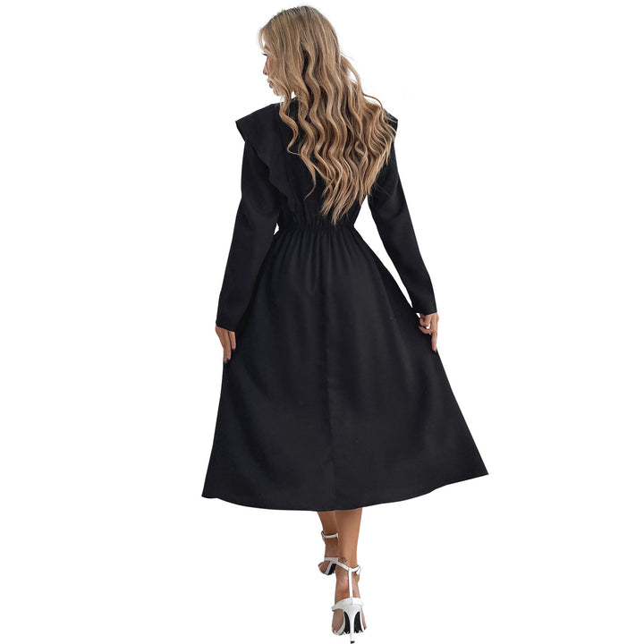 Damen elegantes Maxikleid mit Rüschendetails und elastischem Taillenbund Drune