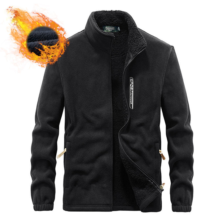 Herren Hochflor-Fleecejacke mit Sherpa-Innenfutter, Stehkragen und verdeckten Reißverschlusstaschen Drune