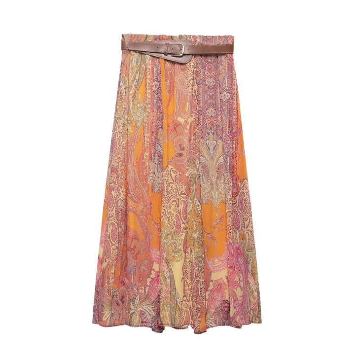 Damen Maxirock mit Paisley‑Print, fließendem A‑Linien‑Schnitt und Taillengürtel Drune