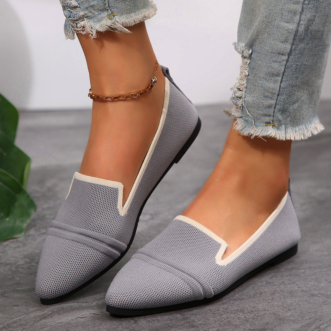 Damen  elegante flache Slipper-Loafer mit spitzer Zehenpartie Strickoptik und gepolsterter Innensohle Drune