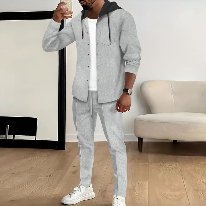 Herren nan strukturiertes Overshirt mit Kapuze und abgestimmter Relaxhose Drune
