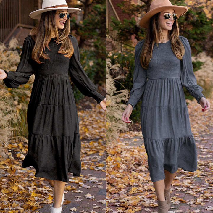 Damen lässiges Langarmkleid mit Raffung und Volantdetail Drune