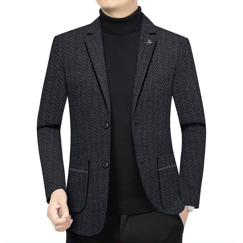 Herren Taillierter Strickblazer im Bouclé-Look mit aufgesetzten Taschen Drune