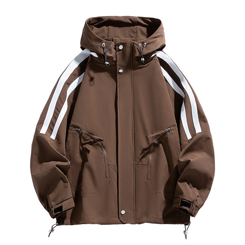Unisex Sportlich-urbaner Kapuzen-Windbreaker mit Kontraststreifen Drune
