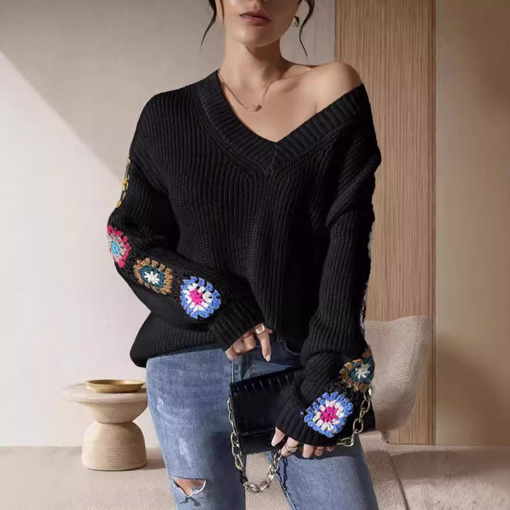 Damen Strickpullover mit verspielten Häkelakzenten und weitem Schnitt Drune