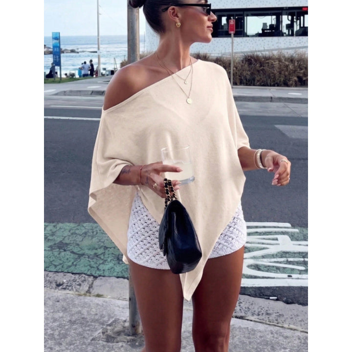 Damen Asymmetrisches Off-Shoulder Poncho-Top aus leichtem Strick Drune