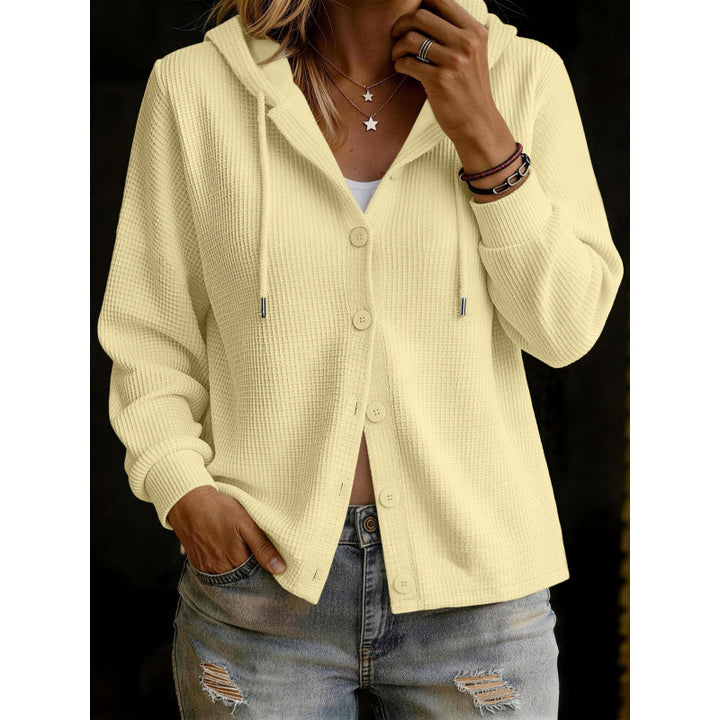 Damen Kapuzenstrickjacke im Waffelstrick mit Knopfleiste Drune