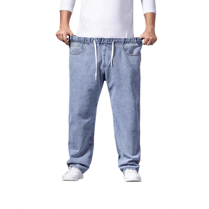 Herren nan weitenverstellbare Denim Jogginghose mit elastischem Bund und Kordelzug Drune
