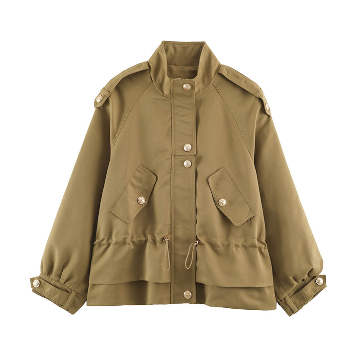 Damen 10+ kurze Utility-Jacke mit Taillenraffung, Stehkragen und Schulterklappen Drune