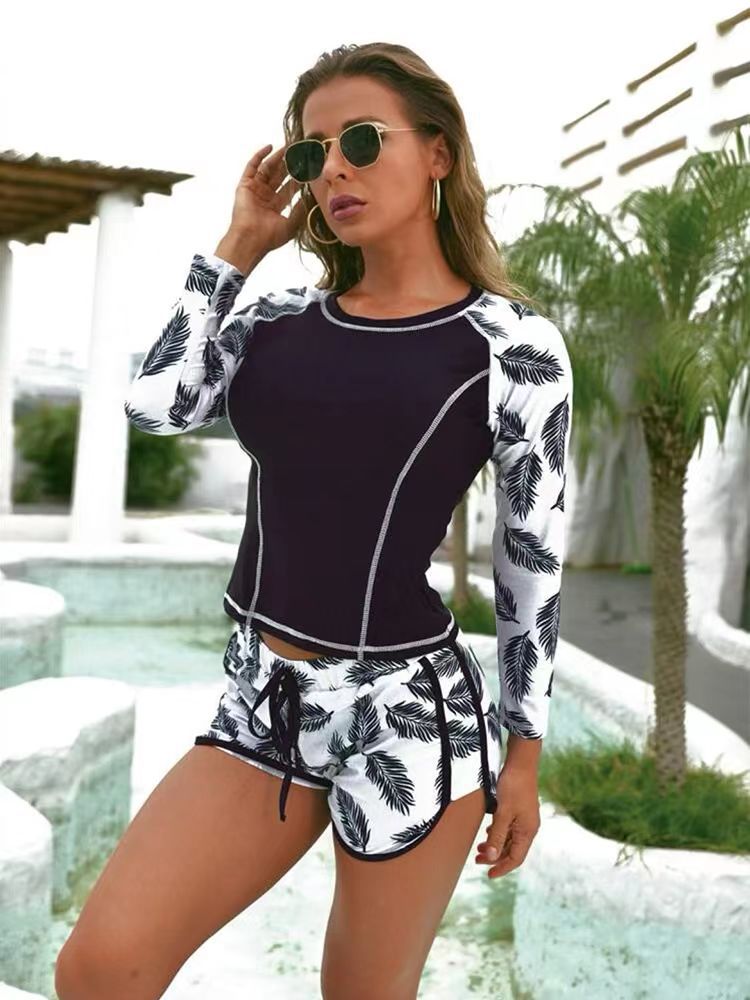 Damen Langarm Surf-Badeanzug mit floralem Muster Drune