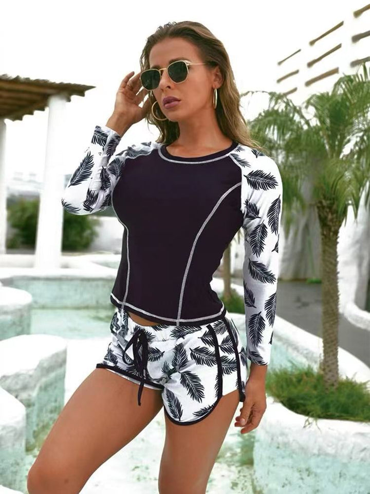 Damen Langarm Surf-Badeanzug mit floralem Muster Drune