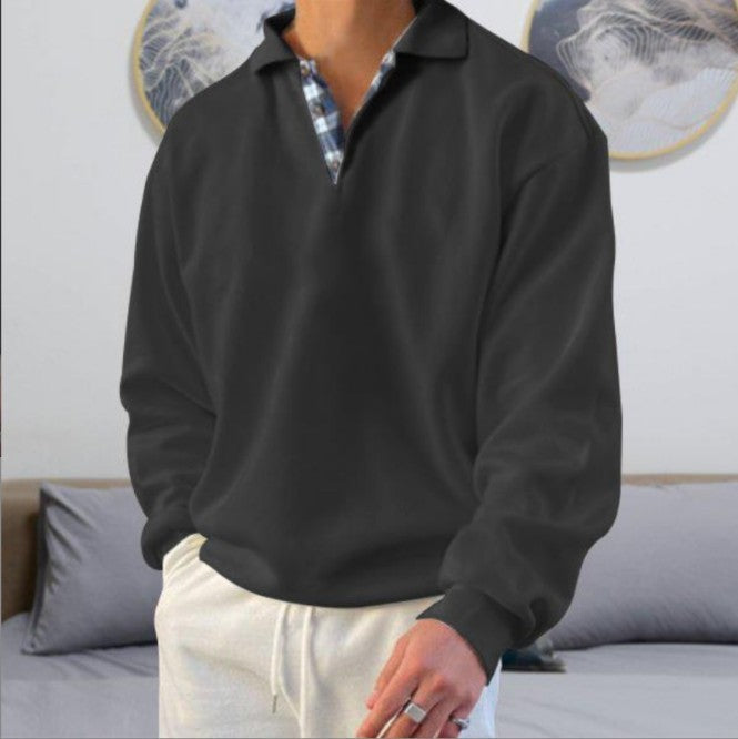Herren nan lässiger Pullover mit Polokragen und verdeckter Karo-Innenseele aus Baumwollmischung Drune
