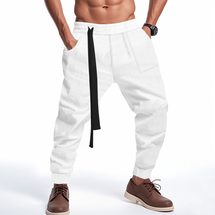Herren Bequeme Waffelstruktur Jogginghose mit Kordelzug Drune