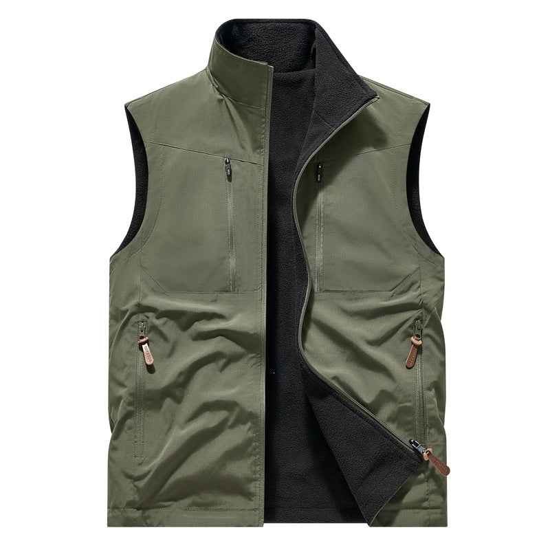 Herren Winddichte Softshell‑Weste mit Fleece‑Futter & Multifunktionstaschen Drune
