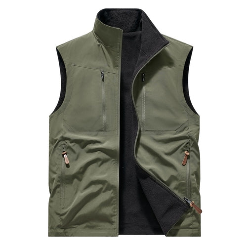 Herren Winddichte Softshell‑Weste mit Fleece‑Futter & Multifunktionstaschen Drune