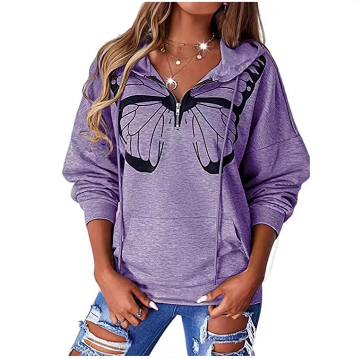 Damen Kapuzenpullover mit halbhohem Reißverschluss und Schmetterlingsprint Drune