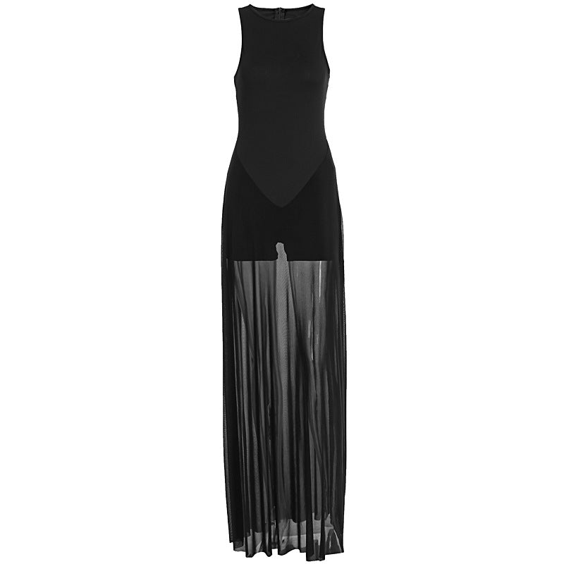 Damen Elegantes Maxi-Kleid mit transparentem Chiffon-Überwurf und figurbetontem Inneren Drune