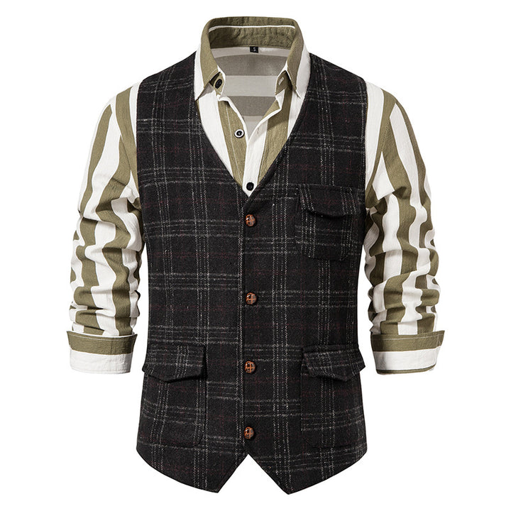 Herren nan kariertes Wollmix Gilet mit Brusttasche und aufgesetzten Seitentaschen Drune