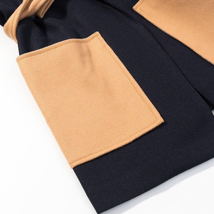 Damen Kurzmantel mit Bindegürtel, Kontrasttaschen und Kunstfellmanschetten Drune