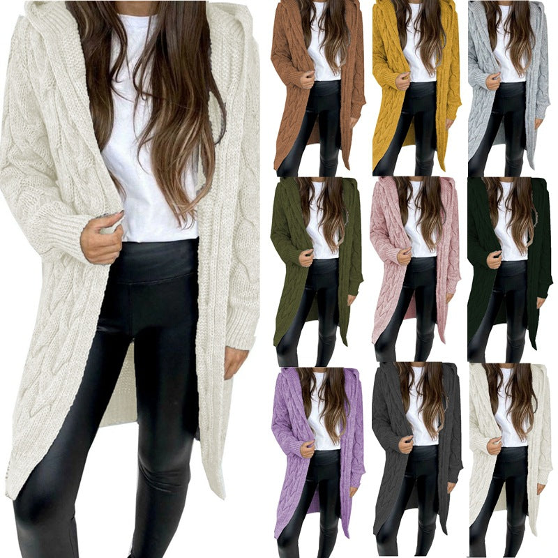 Damen Grobstrickmantel mit Kapuze und Zopfdesign Drune