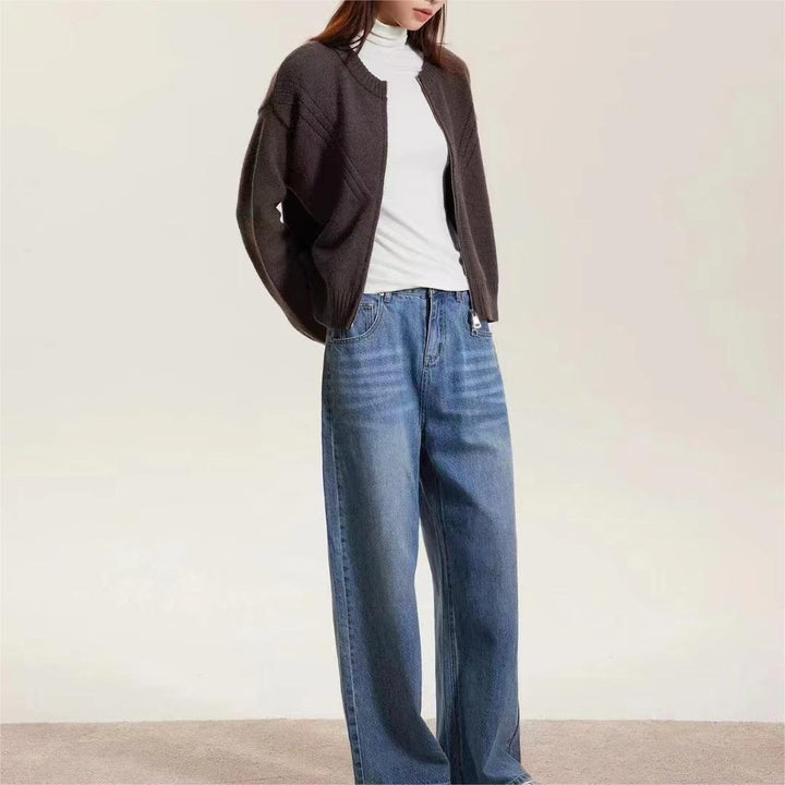 Damen Strickjacke mit modernem Reißverschluss und trendigen Zopfmuster Drune