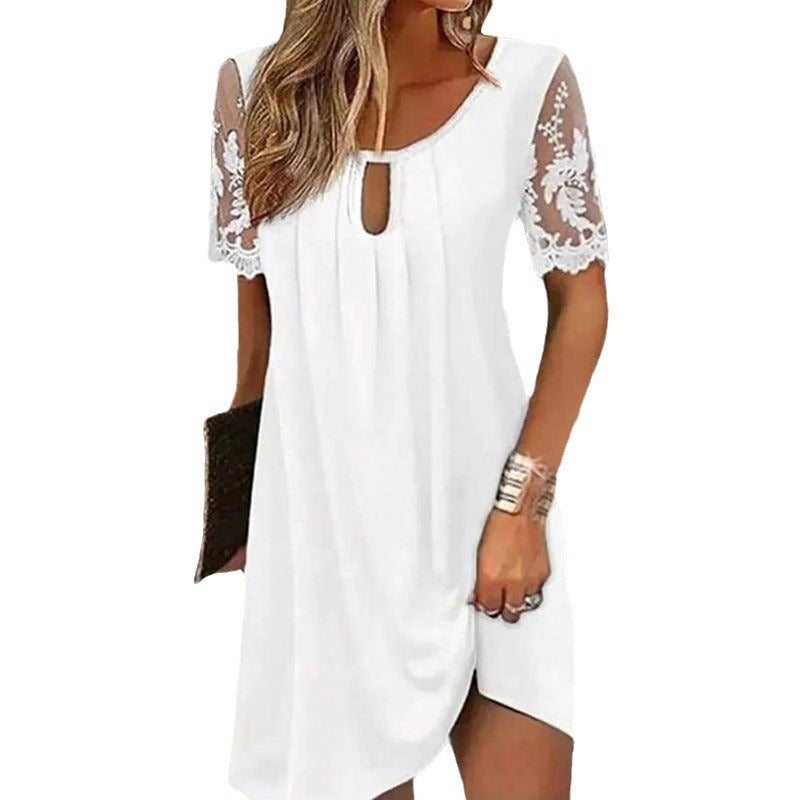 Damen lässiges Strandkleid mit eleganten Spitzenärmeln Drune