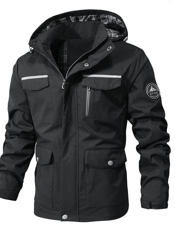 Herren Wasserabweisender Softshell-Parka mit Kapuze, reflektierenden Einsätzen und Multifunktionstaschen Drune