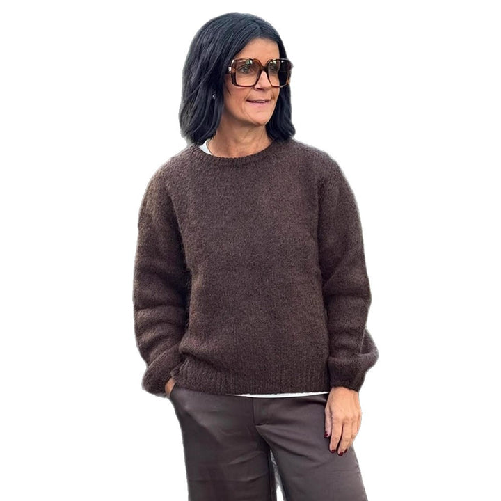 Damen Flauschiger Rundhals-Pullover mit Ballonärmeln und kastiger Silhouette Drune