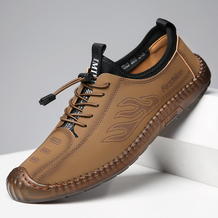 Herren Casual-Mokassin-Sneaker mit elastischer Schnellzug-Schnürung, gesticktem Flammenmotiv und genähter Gummilaufsohle Drune