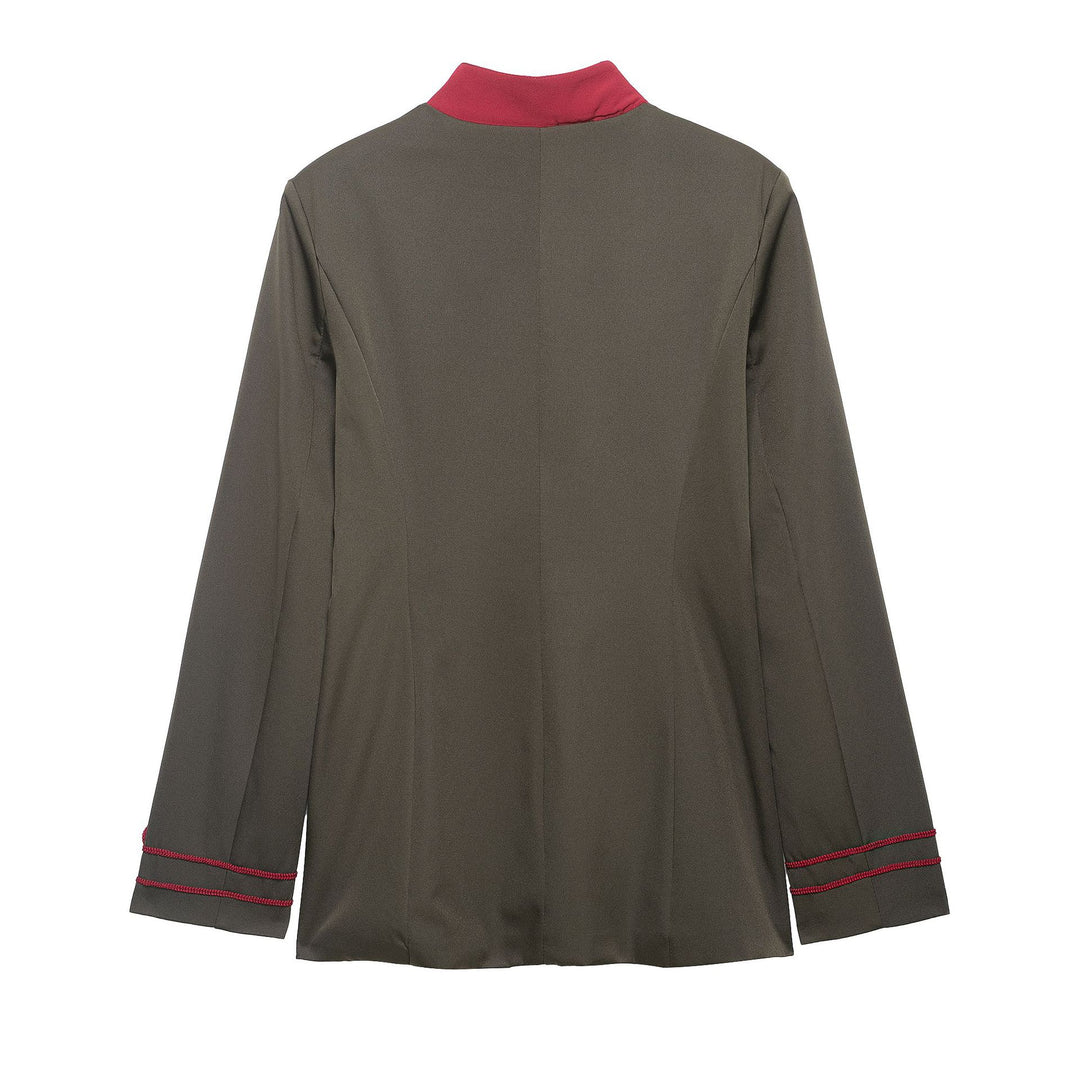 Damen Militärinspirierte Kastenjacke mit dekorativen Froschverschlüssen und Stehkragen Drune
