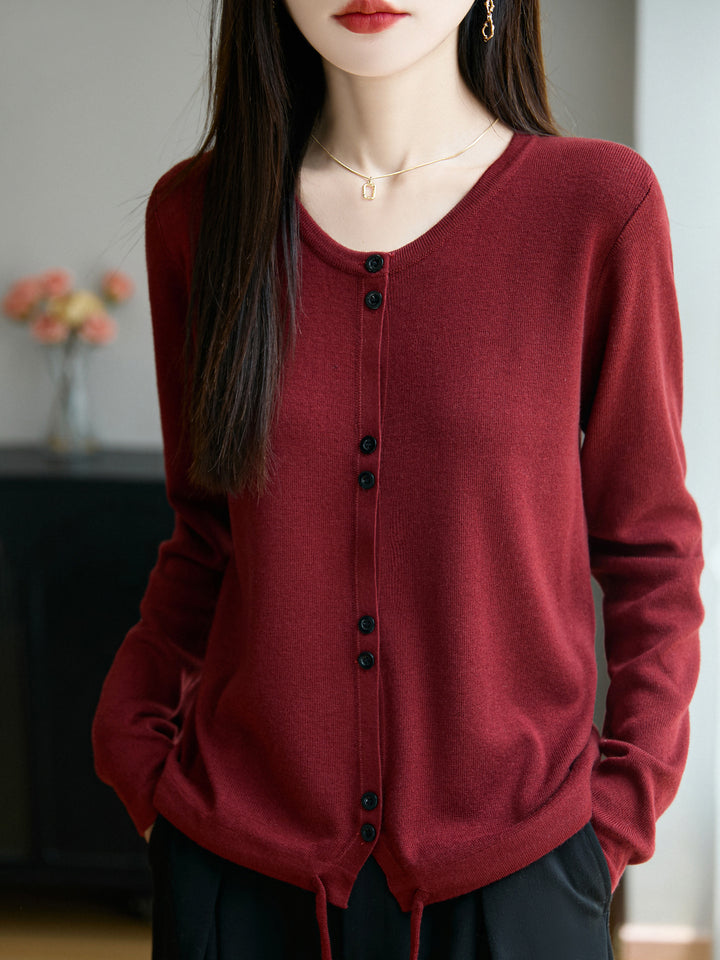 Damen Leichter Feinstrick-Knopfleisten-Cardigan mit Rundhalsausschnitt Drune