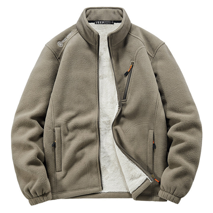Herren Thermo‑Fleecejacke mit Sherpa‑Innenfutter, Stehkragen und Reißverschlusstaschen Drune