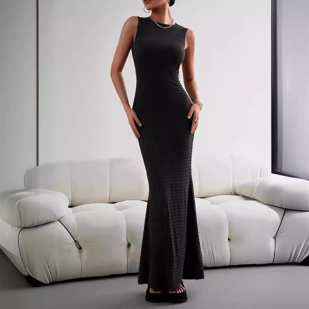 Damen elegantes Maxikleid mit innovativer Raffung und Taillengürtel Drune