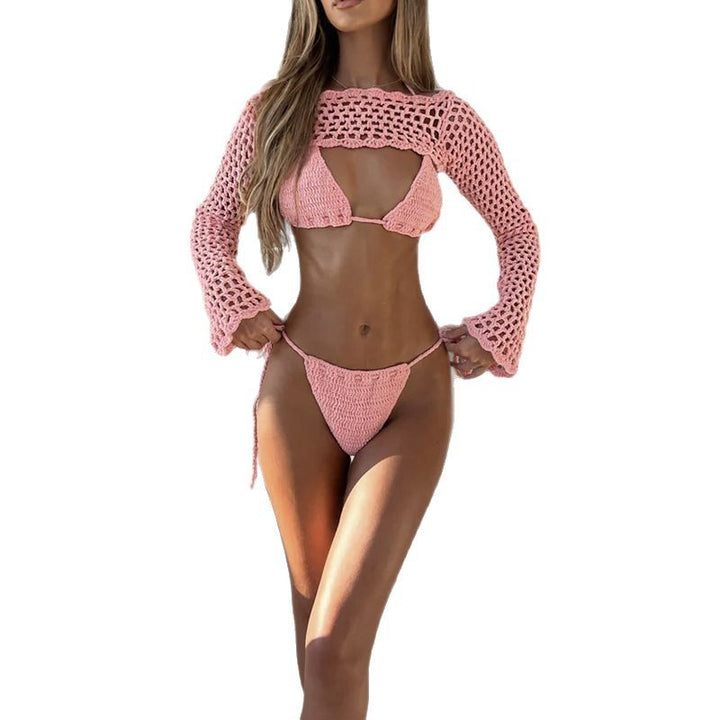 Damen elegantes gehäkeltes Bikini-Set mit durchbrochenem Oberteil und verstellbaren Trägern Drune