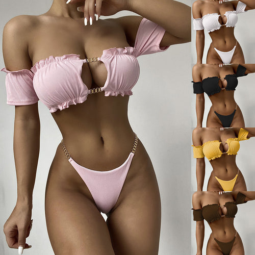 Damen Hochgeschneiderter Bikini mit verspielten Rüschendetails Drune